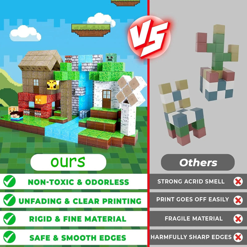 Blocos de construção magnéticos mina mundo casa floresta magnética tijolo cubo brinquedos conjunto haste sensorial 2025 melhor presente para 3 + menino menina criança